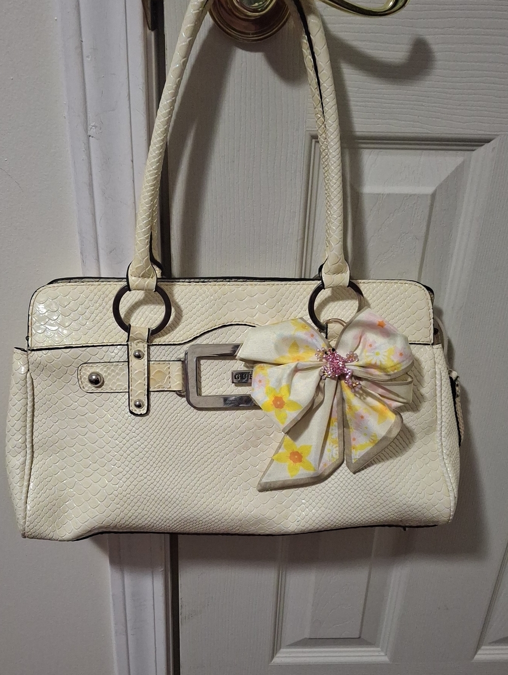 Vintage Guess Y2K Baguette in Faux Snakeskin with Bow Accent